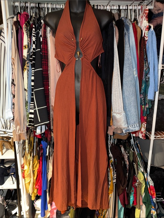 Fashion Nova Other - Fashion Nova Rust Brown Halter Cutout Maxi Dress